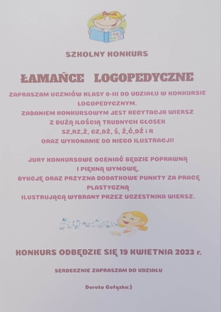 Szkolny Konkurs Łamańce Logopedyczne