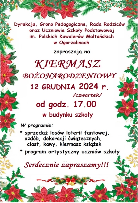 Zaproszenie na KIERMASZ BOŻONARODZENIOWY